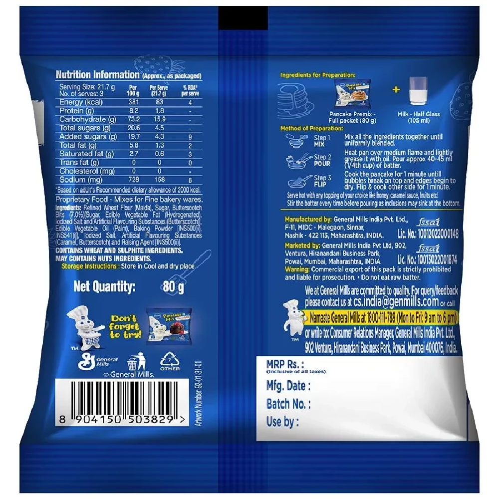 Pillsbury Pancake Mix - Butterscotch Flavour, Makes Soft & Fluffy Pancakes, 80 g-2.webp